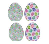 Carousel Home Set of 4 Easter Egg Shaped Metal Tins | 11cm Pastel Blue and White Decorative Storage Tins for Sweets, Chocolates or Keepsakes Trinket Tins Storage Pots