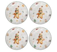 Carousel Home Set of 4 Gingerbread Christmas Side Plates | Ceramic Festive Tableware for Snacks, Desserts & Holiday Cheer - 19cm