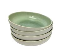 Carousel Home Set of 4 Green Stoneware Deep Plates, 22cm Reactive Glaze Pasta Bowls, Shallow Kitchen Dishes