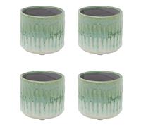 Carousel Home Set of 4 Mini Green Reactive Glaze Ceramic Plant Pots, 7cm Small Succulent Planters Indoor Cactus Plant Pots Cachepots