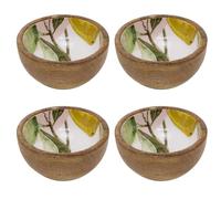 Carousel Home Set of 4 Mini Mango Wood Citrus Bowls | 11.5cm Enamel Orchard Fruit Design Snack Bowls for Snacks, Nibbles, Dips and Small Serving Dishes