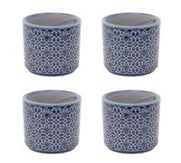 Carousel Home Set of 4 Mini Navy Blue Trellis Stoneware Plant Pots, 7cm Small Ceramic Planters Cachepots for Succulents, Herbs and Indoor Plants