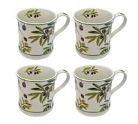 Carousel Home Set of 4 Olive Grove Mugs, 330ml Fine China Botanical Olive Branch Tea Coffee Cups with Mediterranean Design