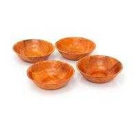 Carousel Home Set of 4 Round Wooden Woven Bowls | Wood Kitchen Bowls Woven Wood Snack Bowls | 4 Piece Rustic Serving Bowl Set - 15cm