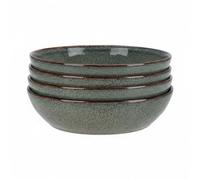 Carousel Home Set of 4 Stoneware Deep Plates, 20cm Blue Brown Reactive Glaze Ceramic Pasta Bowls, Rustic Dishes Dinnerware Microwave & Dishwasher Safe