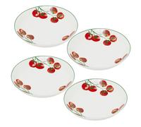 Carousel Home Set of 4 Vine Tomato Pasta Bowls, 420ml Ceramic Mediterranean Dinnerware, White Porcelain Shallow Serving Bowls - 20cm