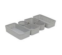 Carousel Home Set of 6 Grey Plastic Storage Baskets, Woven Style Organiser Bins Round Square and Rectangular for Bathroom Kitchen Office or Desk Storage