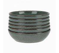 Carousel Home Set of 6 Stoneware Deep Plates, 20cm Blue Brown Reactive Glaze Ceramic Pasta Bowls, Rustic Dishes Dinnerware Microwave & Dishwasher Safe