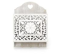 Carousel Home Shabby Chic Whitewashed Carved Key Holder for Wall | Wooden Letter Rack Letter Holder Key Rack | Rustic Wall Mounted Key Hanger Wall Mounted Key Hooks