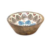 Carousel Home Small Meze Wooden Enamel Bowl | Moroccan Inspired Mango Wood Fruit Bowl | Handcrafted Decorative Serving Dish - 20cm