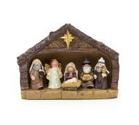 Carousel Home Traditional Christmas Nativity Set with 6 Figures | Christmas Stable Ornament and Resin Statues Crib Nativity Scene - 22.5x18cm
