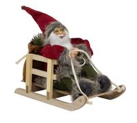 Carousel Home Traditional Santa Claus on Wooden Sleigh | Rustic Father Christmas Figurine | Nordic Santa Festive Ornament - 27cm