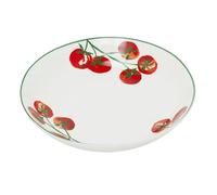 Carousel Home Vine Tomato Pasta Bowl, 420ml Ceramic Mediterranean Dinnerware, White Porcelain Shallow Serving Bowl - 20cm