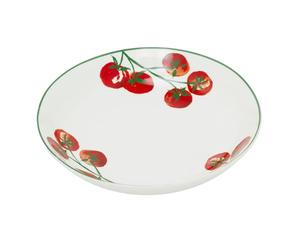 Carousel Home Vine Tomato Pasta Bowl, 420ml Ceramic Mediterranean Dinnerware, White Porcelain Shallow Serving Bowl - 20cm