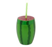Carousel Home Watermelon Cup with Straw, 750ml Reusable Tropical Party Tumbler Plastic Summer Cocktail Drinking Cup