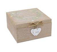 Carousel Home Wedding Keepsake Box, Wooden Wedding Memory Storage with Mr and Mrs Hearts, Shabby Chic Gift for Bride and Groom