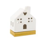 Carousel Home White Ceramic LED Christmas House Ornament On Bamboo Base | Christmas Village Light Up House | LED Christmas House Night Light Christmas Decoration