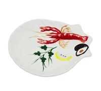 Carousel Home White Ceramic Scallop Platter | Red Lobster Seafood Serving Dish | Shell-Shaped Plate with Lobster & Mussels Design - 22x18cm