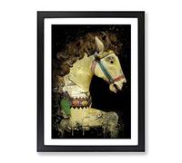 Carousel Horse Fairground No.1 Modern Cb Framed Print | A4 Black Framed Wall Art | Ready to Hang | Modern Animal Picture | Living Room Bedroom Lounge Office