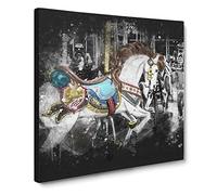 Carousel Horse Paint Splash Vintage Canvas Wall Art Print Ready to Hang, Framed Picture for Living Room Bedroom Home Office Décor, 20x20 Inch (50x50 cm)