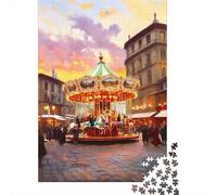 Carousel in European Town Square 38x26cm 1000pcs Jigsaw Puzzle, 1000 Piece