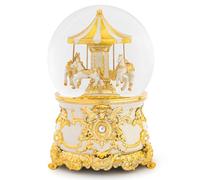 Carousel Music Box Gold & Ivory Christmas Snow Globes, 7.1" Glass Rotate Carousel Snow Globe for Kids & Adults, Classic Wind up Musical Snow Globe Birthday Gifts, Carousel Horse Home Decor