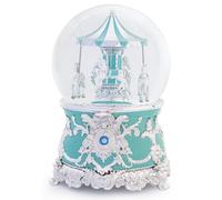 Carousel Music Box Silver Mint Christmas Snow Globes, 7.1" Glass Rotate Carousel Snow Globe for Kids & Adults, Classic Wind up Musical Snow Globe Birthday Gifts, Carousel Horse Home Decor