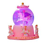 Carousel Musical Boxes with Glitter Snow Globe, Rotating Unicorn Resin Music Box with LED Light, Pink Glass Music Sphere Home Decor Ornament for Girls' Room or Boutique Display, 14.5x18.5cm