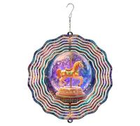 Carousel Wind Spinner, Fanciful Fantasy Horse Stars Summer Violet Metal Hanging Wind Sculptures Outdoor Ornaments for Garden Yard Patio Lawn Party Decor 12 Inch