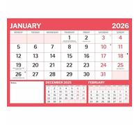 Carousel Worldwide, Red & Black Large Boldtype Landscape 2026 A4 Wall Calendar