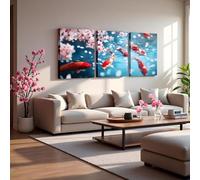Carp Canvas Wall Art 12x16 inches Set of 3 | Koi Fish Framed Wall Art Cherry Blossom Wall Decorations,Japanese Style Canvas Prints Artwork for Walls Japan Floral Ukiyoe Flowers Hang Pictures Home
