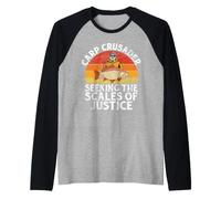 Carp Crusader Seeking the Scales of Justice Carp Fishing Raglan Baseball Tee