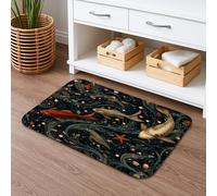 Carp Fish Art Quick Dry Bath Mat, Oceanic Vintage Water Waves Non Slip Shower Mat, Artistic Memory Foam Washable Bath Rugs for Bathroom Toilet Restroom Decorative 16x24 Inch