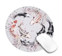 Carp Fish Artful Mouse Pad, Elegant Gray and Red Decorative Gaming Mousepad with Floral Design, Non-Slip Desk Accessory for Spring Home and Office Use Round 8x8 Inch