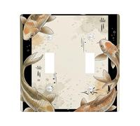 Carp Fish Double Light Switch Cover Plate, Asian Nature Water Splash None Black Plastic Standard Size Switch Plate Decorative for New Apartment Home Bedroom Office Decor