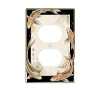 Carp Fish Duplex Outlet Covers Wall Plate, Asian Nature Water Splash None Black Plastic Standard Size Wall Plates for Electrical Outlets for Bedroom Bathroom Kitchen Entrance Decor