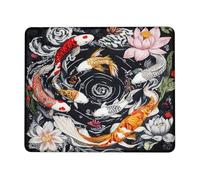Carp Fish Embroidery Mouse Pad, Colorful Japanese Art Design, Floral Motif for Spring Home Office, Non-Slip Gaming Mousepad for Computer, Laptop Square 8x10 Inch
