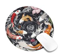 Carp Fish Embroidery Mouse Pad, Colorful Japanese Art Design, Floral Motif for Spring Home Office, Non-Slip Gaming Mousepad for Computer, Laptop Round 8x8 Inch