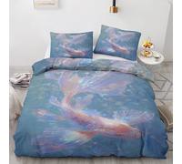 Carp Fish King Duvet Cover Set 3pcs, Colorful Fish Scale Bedding Sets, Reversible Breathable Quilt Cover with 2 Pillowcases 50x75cm, Zipper Closure, Bedroom Decor