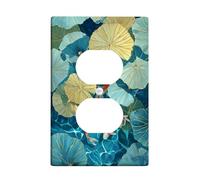 Carp Fish Light Switch Cover Plates/Outlet Covers, Aqua Blue Water Lily Design for Home Decor, Thermoplastic Wall Plates, Standard Size Single Duplex Outlet