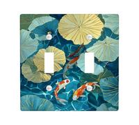 Carp Fish Light Switch Cover Plates/Outlet Covers, Aqua Blue Water Lily Design for Home Decor, Thermoplastic Wall Plates, Standard Size Double Toggle