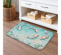 Carp Fish Quick Dry Bath Mat, Artistic Watercolor Nature Design Absorbent Non Slip Shower Mat, Spring Decorative Flannel Washable Bath Rugs for Bathroom Toilet Restroom 20x32 Inch