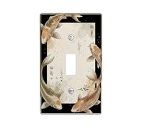 Carp Fish Single Light Switch Cover Plate, Asian Nature Water Splash None Black Plastic Standard Size Wall Switch Plates Accents for Bedroom Bathroom Kitchen Entrance Decor (Single)