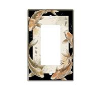 Carp Fish Single Rocker Light Switch Cover, Asian Nature Water Splash None Black Plastic Standard Size Switch Plate Decorative for Bedroom Bathroom Kitchen Entrance Decor