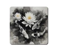 Carp Fish Washer Dryer Top Protector Mat, Elegant Black White Watercolor Laundry Machine Cover, Stylish Rubber Anti-slip Waterproof Mats for Laundry Room 24x24 Inch