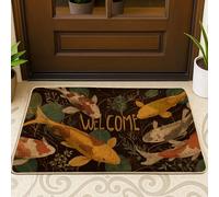 Carp Fish Welcome Doormat, Vintage Floral Indoor & Outdoor Mat for Entryway Decoration, Non-Slip Rubber Waterproof Welcome Mat, Easy Care 29x17 Inch