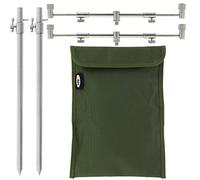 Carp Fishing 2x Bank Sticks Stainless Steel 30-50cm & 2x Buzz Bars Fixed or Adjustable (2 Rod Adjustable)