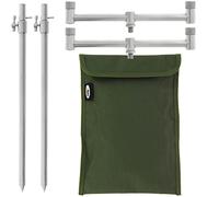 Carp Fishing 2x Bank Sticks Stainless Steel 30-50cm & 2x Buzz Bars Fixed or Adjustable (2 Rod Fixed)