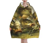 Carp Fishing Art,Women's Oversized Wearable Blanket Hoodie, Blanket Sweatshirt,Flannel Pullover Blanket