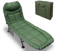 Carp Fishing Bedchair with 6 Legs Thick Padded Reclining Chair Bed System with Pillow Ideal for Beginners, Camping & Overnight Sessions with Carry Bag